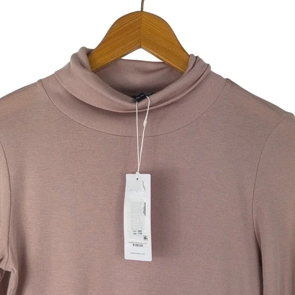 EILEEN FISHER Ribbed Pima Cotton Blend Turtleneck Long Sleeve Top XXS Dusty Rose